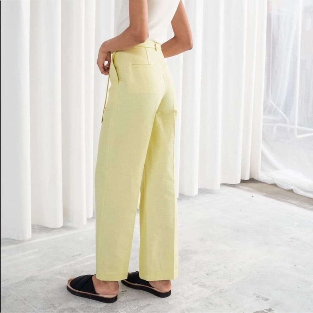 & Other Stories Yellow Linen Belted Wide Leg Trousers size 2 - Picture 2 of 5